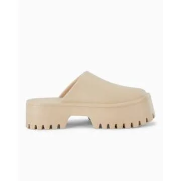 Coutgo Women's Platform Mules Slip On Thick Sole Slippers Closed Toe Cute Comfort Shoes, Beige, Size 7