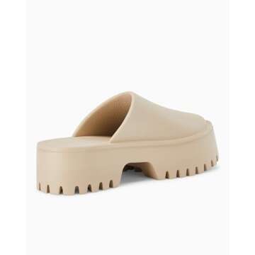 Coutgo Women's Platform Mules Slip On Thick Sole Slippers Closed Toe Cute Comfort Shoes, Beige, Size 7