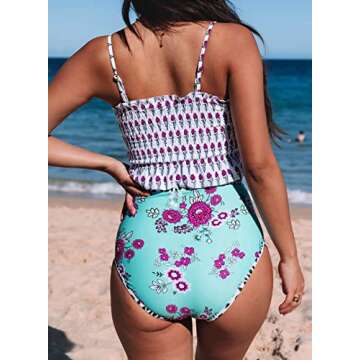 Aleumdr Womens Cute Floral Leaf Print Strapless Straps Push Up Padded Vocation Fashion Bikini Set Two Pieces Bathing Suit Swimsuit Swimwear with Swim Bottom Rosy Large 12 14