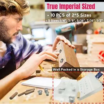 MinliGUY Dowel Centers - Stainless Steel 10PCS Dowel Center Transfer Plugs, 5 Sizes for Precise Join...