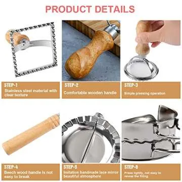 Ravioli Pasta Cutter Wheel Set with Wooden Handle 5-Piece