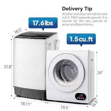 ROVSUN 17.6LBS Full Automatic Washing Machine and 1.5CuFt Portable Clothes Dryer Set, Compact Laundr...