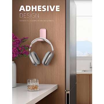 Lamicall Headphone Stand, Sticky Headset Hanger - Adhesive Headphone Holder Hook Mount, Headset Stand Holder Clip Under Desk, Earphone Clamp for Airpods Max, HyperX, Sennheiser, Pink