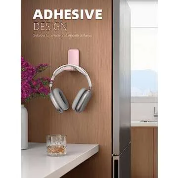 Lamicall Headphone Stand, Sticky Headset Hanger - Adhesive Headphone Holder Hook Mount, Headset Stand Holder Clip Under Desk, Earphone Clamp for Airpods Max, HyperX, Sennheiser, Pink