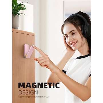 Lamicall Headphone Stand, Sticky Headset Hanger - Adhesive Headphone Holder Hook Mount, Headset Stand Holder Clip Under Desk, Earphone Clamp for Airpods Max, HyperX, Sennheiser, Pink