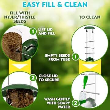 Gray Bunny Thistle & Nyjer Bird Feeders for Outdoors Hanging, Metal Finch Feeder with 16 Small Ports & 8 Metal Perches, Chew Proof, Great for Wild Birds