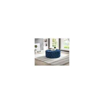 Best Master Furniture Sherlyn Tufted Velvet Round Ottoman/Footstool, Navy Blue