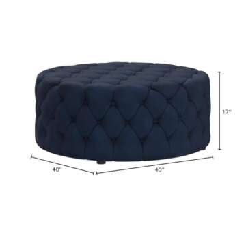 Best Master Furniture Sherlyn Tufted Velvet Round Ottoman/Footstool, Navy Blue