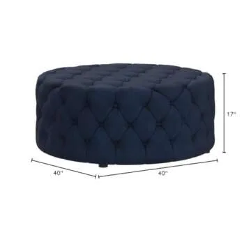 Best Master Furniture Sherlyn Tufted Velvet Round Ottoman/Footstool, Navy Blue