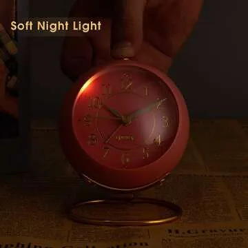 rjuwurv Metal Desk Alarm Clock, Retro Bedroom Table Vintage Analog Alarm Clock, Silent Non-Ticking Gold Alarm Clock, Bedside Décor(Sweet Pink)