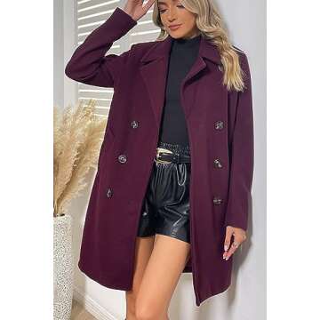 Bellivera Women Wool Blend Jacket, Winter Warm Trendy Long Trench Casual Coat with no Fur Collar 13CLA Purplered S