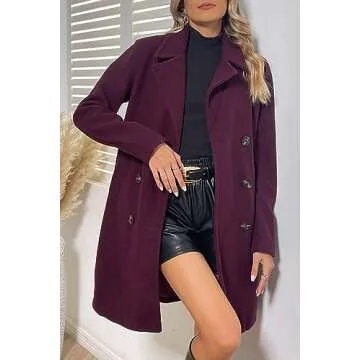 Bellivera Women Wool Blend Jacket, Winter Warm Trendy Long Trench Casual Coat with no Fur Collar 13CLA Purplered S