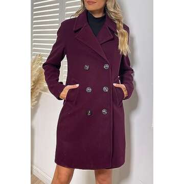 Bellivera Women Wool Blend Jacket, Winter Warm Trendy Long Trench Casual Coat with no Fur Collar 13CLA Purplered S