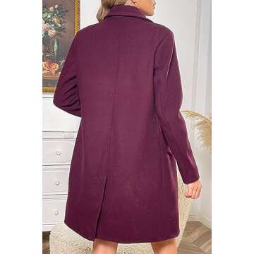 Bellivera Women Wool Blend Jacket, Winter Warm Trendy Long Trench Casual Coat with no Fur Collar 13CLA Purplered S