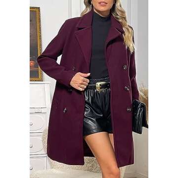 Bellivera Women Wool Blend Jacket, Winter Warm Trendy Long Trench Casual Coat with no Fur Collar 13CLA Purplered S