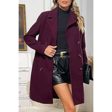 Bellivera Women Wool Blend Jacket, Winter Warm Trendy Long Trench Casual Coat with no Fur Collar 13CLA Purplered S