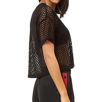CLOZOZ Women's Mesh Net See Through Fishnet T-Shirt Crop Top (XXXL, Black)