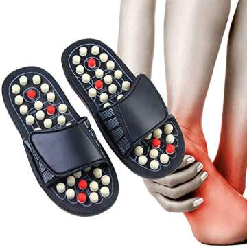 Reflexology Sandals, Aolvo Accupressure Slippers Foot Therapy Massage Slippers with 82 Removable Rotating Acupuncture Points for Plantar Fasciitis Non-Slip Healthy Shoes for Women Men,1 Pair (42-43)