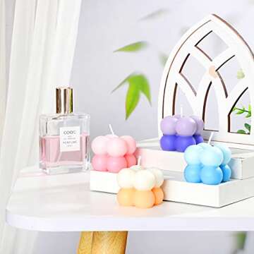 4 Pieces Small Gradient Bubble Candles Soy Wax Candle Cute Cube Scented Candle Small Relaxing Candle Presents Natural Handmade Aesthetic Candle for Room Decoration()
