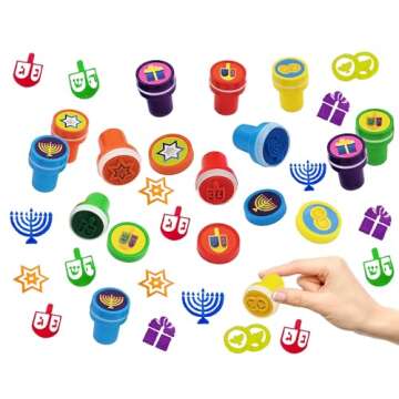 Colorful 12-Pack Hanukkah Stampers for Crafts and Gifts