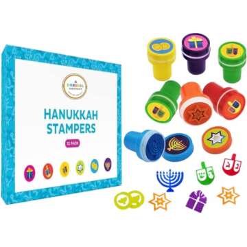Colorful 12-Pack Hanukkah Stampers for Crafts and Gifts