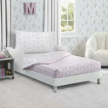 Delta Children 4 Piece Toddler Bedding Set for Girls - Reversible 2-in-1 Comforter - Includes Fitted Comforter to Keep Little Ones Snug, Bottom Sheet, Top Sheet, Pillow Case - Pink Floral
