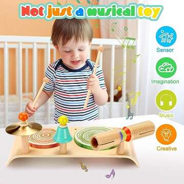 Wingyz Kids Drum Set, Baby Musical Instruments Toys for Toddlers , 6 in 1 Wooden Musical Table Top D...
