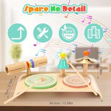 Wingyz Kids Drum Set, Baby Musical Instruments Toys for Toddlers , 6 in 1 Wooden Musical Table Top Drum Kit Play Set, Educational Percussion Drum Sensory Toys Montessori Toys for Kids