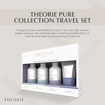 THEORIE PURE Travel Size Toiletries Set - Hypoallergenic Shampoo, Conditioner, Body Wash & Face Scru...