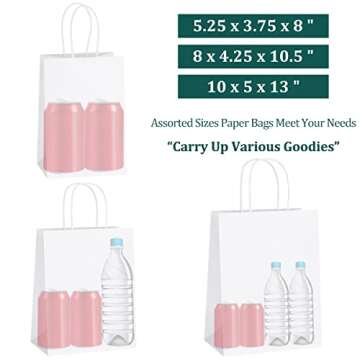 SHOPDAY 45Pcs White Paper Bags with Handles, Assorted Sizes Gift Bags Bulk Kraft Paper Bags 5x3x8 & ...