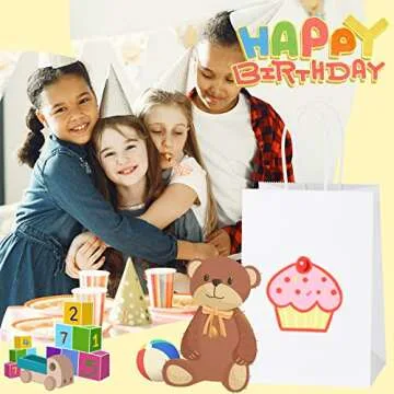 SHOPDAY 45Pcs White Paper Bags with Handles, Assorted Sizes Gift Bags Bulk Kraft Paper Bags 5x3x8 & 8x4x10.5 & 10x5x13 15Pcs Each Recyclable Bags for Handwork, Shopping Bags for Small Business, Goody