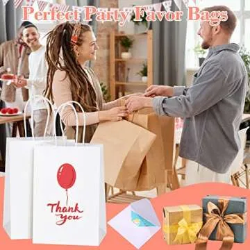 SHOPDAY 45Pcs White Paper Bags with Handles, Assorted Sizes Gift Bags Bulk Kraft Paper Bags 5x3x8 & 8x4x10.5 & 10x5x13 15Pcs Each Recyclable Bags for Handwork, Shopping Bags for Small Business, Goody