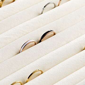 Frebeauty Rings/Earrings Organizer Tray with Clear Lid 10 Slots Velvet Drawer Insert Jewelry Storage box with Glass lid Jewelry Display Case Showcase Gift for Girls Women (Beige, 10 Slots)