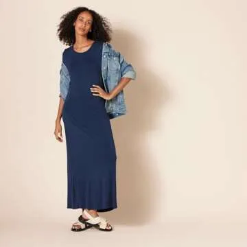 Amazon Essentials Women's Short-Sleeve Maxi Dress, Navy, Small