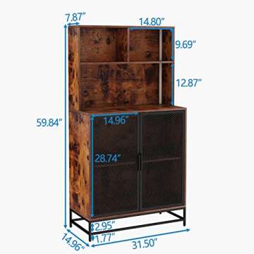 Auromie Wine Bar Cabinet with LED Lights, 4-Tier Coffee Bar Cabinets with Storage Shelves, Industria...