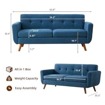 Tbfit 65" W Loveseat Sofa, Mid Century Modern Decor Love Seat Sofas and Couches for Living Room, But...