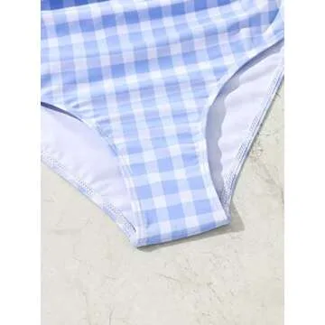 Floerns Girl's Gingham Print One Piece Swimsuit 10Y