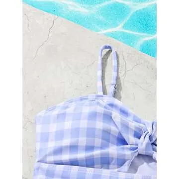 Floerns Girl's Gingham Print One Piece Swimsuit 10Y