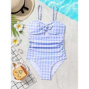 Floerns Girl's Gingham Print One Piece Swimsuit 10Y