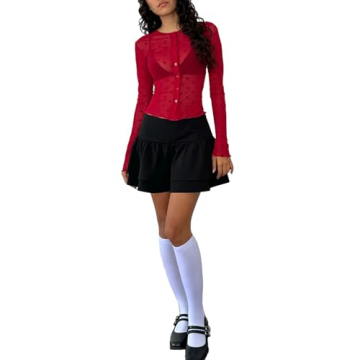 Stylish Remidoo Women's Sheer Mesh Heart Print Top