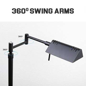O’Bright Dimmable LED Pharmacy Floor Lamp, 12W LED, Full Range Dimming, 360 Degree Swing Arms, Adjustable Heights, Standing Lamp for Reading, Sewing, and Craft, ETL Listed (Black)
