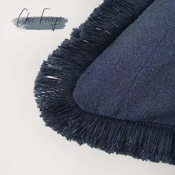 Foindtower Set of 2 Decorative Linen Fringe Throw Pillow Covers Cozy Boho Farmhouse Cushion Cover with Tassels Soft Accent Pillowcase for Couch Sofa Bed Living Room Home Decor, 26×26 Inch, Navy Blue