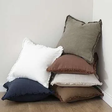 Foindtower Set of 2 Decorative Linen Fringe Throw Pillow Covers Cozy Boho Farmhouse Cushion Cover with Tassels Soft Accent Pillowcase for Couch Sofa Bed Living Room Home Decor, 26×26 Inch, Navy Blue