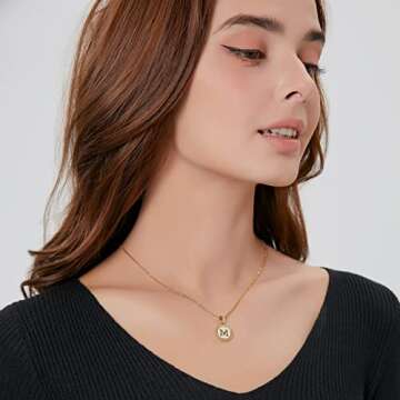 BVEOGMRO Gold Initial Necklace, 18K Gold Plated letter Pendant Necklace for Women Choker Personalized Shell Necklaces Chain Jewelry M