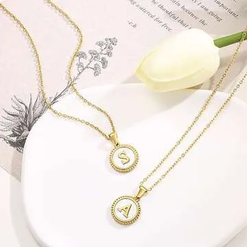 BVEOGMRO Gold Initial Necklace, 18K Gold Plated letter Pendant Necklace for Women Choker Personalized Shell Necklaces Chain Jewelry M