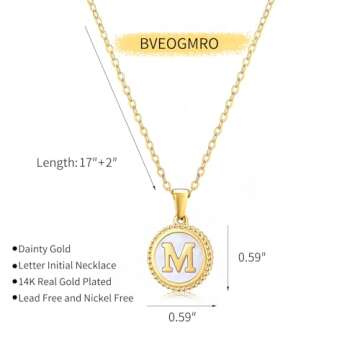 BVEOGMRO Gold Initial Necklace, 18K Gold Plated letter Pendant Necklace for Women Choker Personalized Shell Necklaces Chain Jewelry M