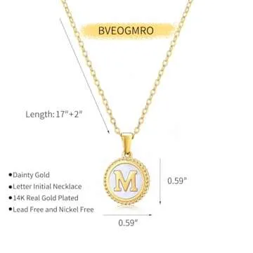 BVEOGMRO Gold Initial Necklace, 18K Gold Plated letter Pendant Necklace for Women Choker Personalized Shell Necklaces Chain Jewelry M