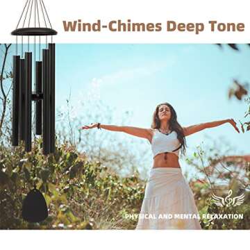 FSVGYY Wind-Chimes-Outdoor-Large-Decor, Deep Tone Soothing Melodic Tones Windchimes, Wind Chimes for Outside, Memorial Wind Chimes Best Gift for Mom Women Grandma Neighbors（32" Black）