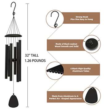 FSVGYY Wind-Chimes-Outdoor-Large-Decor, Deep Tone Soothing Melodic Tones Windchimes, Wind Chimes for Outside, Memorial Wind Chimes Best Gift for Mom Women Grandma Neighbors（32" Black）