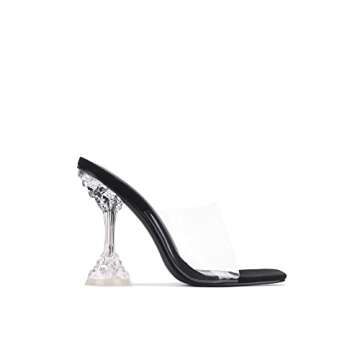 Cape Robbin Ahmee Clear Sexy High Heels for Women, Transparent Square Open Toe Shoes Heels - Black Size 8.5